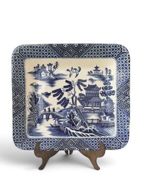 NEW Japanese Blue Willow Square Ironstone Platter